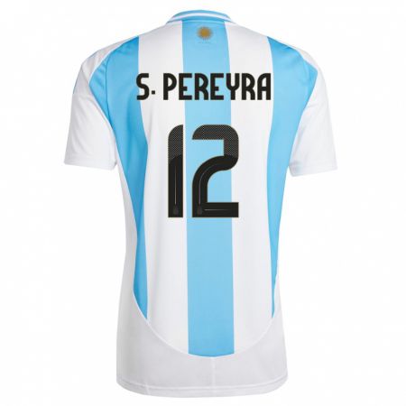 Kandiny Gyermek Argentína Solana Pereyra #12 Fehér Kék Hazai Jersey 24-26 Mez Póló Ing
