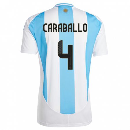 Kandiny Gyermek Argentína Brian Caraballo #4 Fehér Kék Hazai Jersey 24-26 Mez Póló Ing