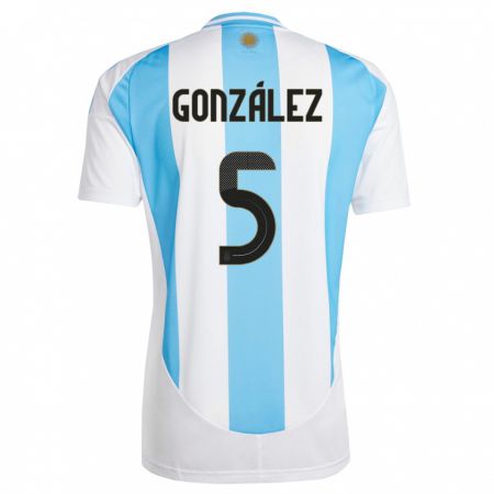 Kandiny Gyermek Argentína Maximiliano Gonzalez #5 Fehér Kék Hazai Jersey 24-26 Mez Póló Ing