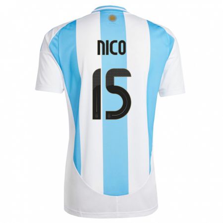Kandiny Gyermek Argentína Nico  #15 Fehér Kék Hazai Jersey 24-26 Mez Póló Ing