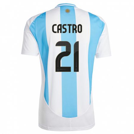 Kandiny Gyermek Argentína Santiago Castro #21 Fehér Kék Hazai Jersey 24-26 Mez Póló Ing