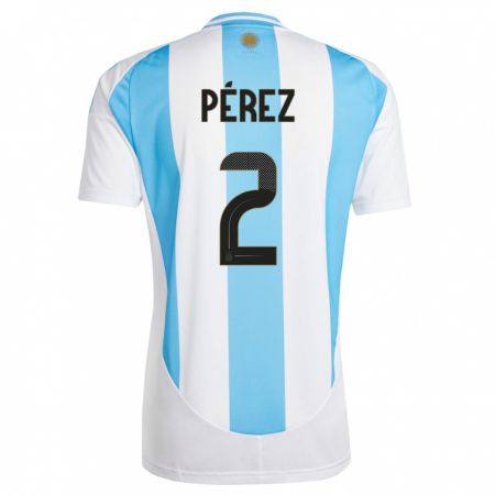 Kandiny Gyermek Argentína Nehuen Perez #2 Fehér Kék Hazai Jersey 24-26 Mez Póló Ing