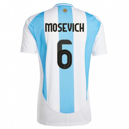 Kandiny Gyermek Argentína Leonel Mosevich #6 Fehér Kék Hazai Jersey 24-26 Mez Póló Ing