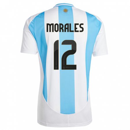 Kandiny Gyermek Argentína Lautaro Morales #12 Fehér Kék Hazai Jersey 24-26 Mez Póló Ing