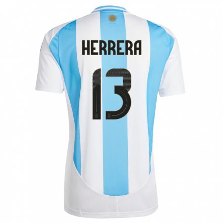 Kandiny Gyermek Argentína Marcelo Herrera #13 Fehér Kék Hazai Jersey 24-26 Mez Póló Ing