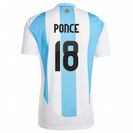Kandiny Gyermek Argentína Ezequiel Ponce #18 Fehér Kék Hazai Jersey 24-26 Mez Póló Ing