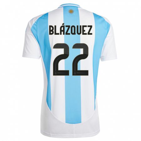 Kandiny Gyermek Argentína Joaquin Blazquez #22 Fehér Kék Hazai Jersey 24-26 Mez Póló Ing