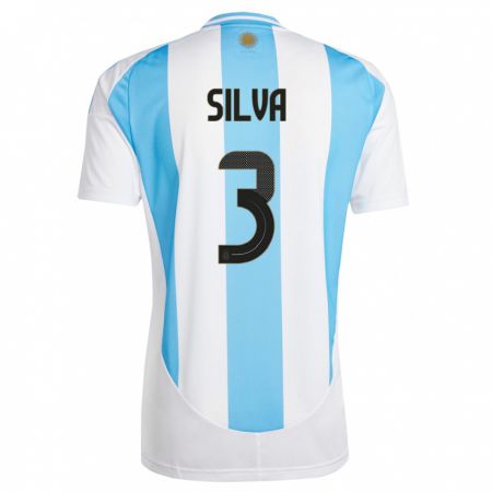 Kandiny Gyermek Argentína Tomas Silva #3 Fehér Kék Hazai Jersey 24-26 Mez Póló Ing