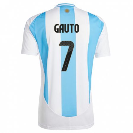 Kandiny Gyermek Argentína Juan Gauto #7 Fehér Kék Hazai Jersey 24-26 Mez Póló Ing