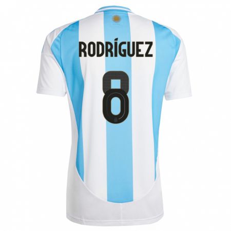 Kandiny Gyermek Argentína Agustin Rodriguez #8 Fehér Kék Hazai Jersey 24-26 Mez Póló Ing