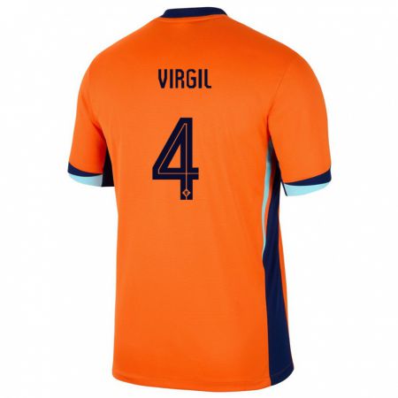 Kandiny Gyermek Hollandia Virgil Van Dijk #4 Narancs Hazai Jersey 24-26 Mez Póló Ing