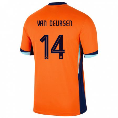Kandiny Gyermek Hollandia Eva Van Deursen #14 Narancs Hazai Jersey 24-26 Mez Póló Ing