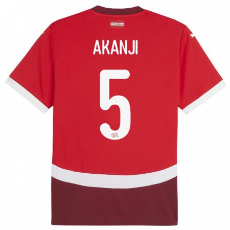 Kandiny Gyermek Svájc Manuel Akanji #5 Piros Hazai Jersey 24-26 Mez Póló Ing