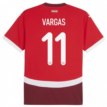 Kandiny Gyermek Svájc Ruben Vargas #11 Piros Hazai Jersey 24-26 Mez Póló Ing