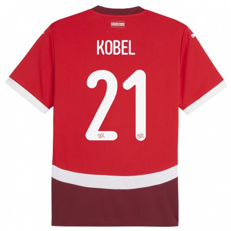 Kandiny Gyermek Svájc Gregor Kobel #21 Piros Hazai Jersey 24-26 Mez Póló Ing