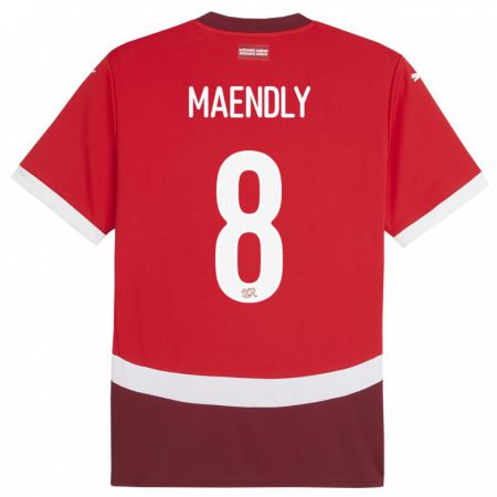 Kandiny Gyermek Svájc Sandy Maendly #8 Piros Hazai Jersey 24-26 Mez Póló Ing