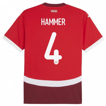 Kandiny Gyermek Svájc Pascal Hammer #4 Piros Hazai Jersey 24-26 Mez Póló Ing