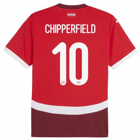 Kandiny Gyermek Svájc Liam Chipperfield #10 Piros Hazai Jersey 24-26 Mez Póló Ing