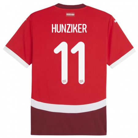 Kandiny Gyermek Svájc Andrin Hunziker #11 Piros Hazai Jersey 24-26 Mez Póló Ing
