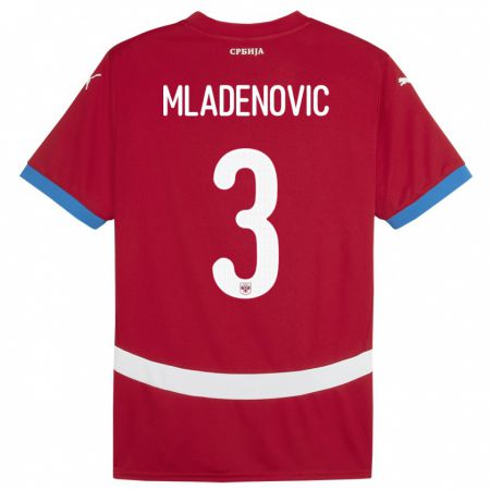 Kandiny Gyermek Szerbia Filip Mladenovic #3 Piros Hazai Jersey 24-26 Mez Póló Ing