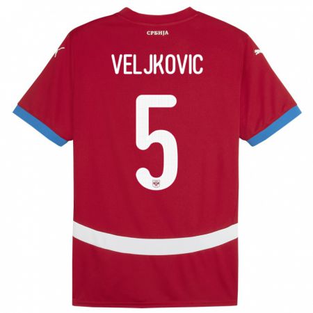 Kandiny Gyermek Szerbia Milos Veljkovic #5 Piros Hazai Jersey 24-26 Mez Póló Ing