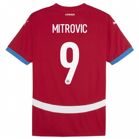 Kandiny Gyermek Szerbia Aleksandar Mitrovic #9 Piros Hazai Jersey 24-26 Mez Póló Ing