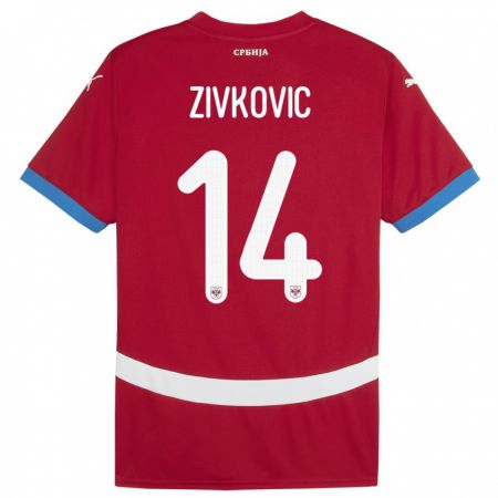Kandiny Gyermek Szerbia Andrija Zivkovic #14 Piros Hazai Jersey 24-26 Mez Póló Ing
