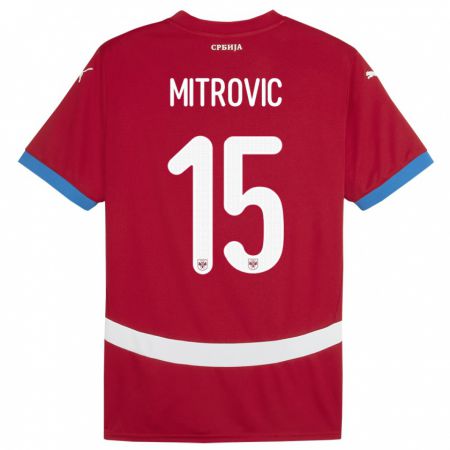 Kandiny Gyermek Szerbia Stefan Mitrovic #15 Piros Hazai Jersey 24-26 Mez Póló Ing