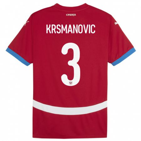 Kandiny Gyermek Szerbia Nemanja Krsmanovic #3 Piros Hazai Jersey 24-26 Mez Póló Ing