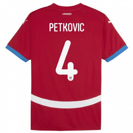 Kandiny Gyermek Szerbia Nikola Petkovic #4 Piros Hazai Jersey 24-26 Mez Póló Ing