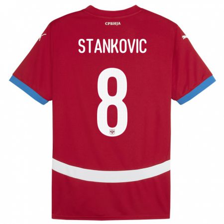 Kandiny Gyermek Szerbia Nikola Stankovic #8 Piros Hazai Jersey 24-26 Mez Póló Ing