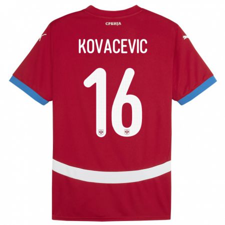 Kandiny Gyermek Szerbia Bojan Kovacevic #16 Piros Hazai Jersey 24-26 Mez Póló Ing