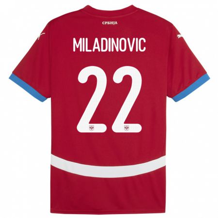 Kandiny Gyermek Szerbia Igor Miladinovic #22 Piros Hazai Jersey 24-26 Mez Póló Ing