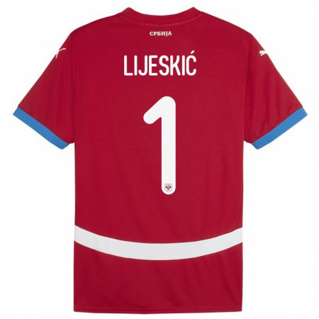 Kandiny Gyermek Szerbia Luka Lijeskic #1 Piros Hazai Jersey 24-26 Mez Póló Ing