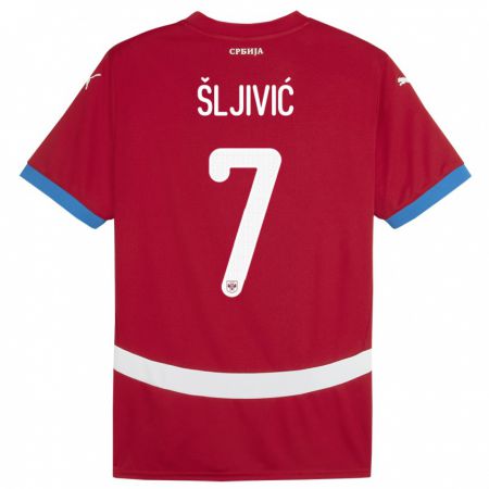 Kandiny Gyermek Szerbia Jovan Sljivic #7 Piros Hazai Jersey 24-26 Mez Póló Ing