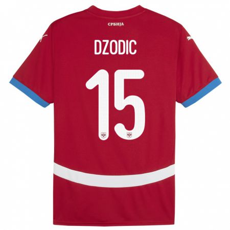Kandiny Gyermek Szerbia Stefan Dzodic #15 Piros Hazai Jersey 24-26 Mez Póló Ing