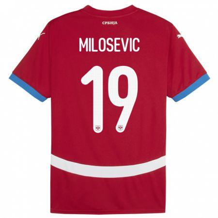 Kandiny Gyermek Szerbia Jovan Milosevic #19 Piros Hazai Jersey 24-26 Mez Póló Ing