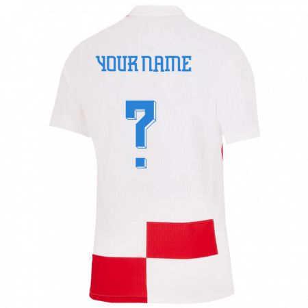 Kandiny Gyermek Horvátország Az Ön Neve #0 Fehér Piros Hazai Jersey 24-26 Mez Póló Ing