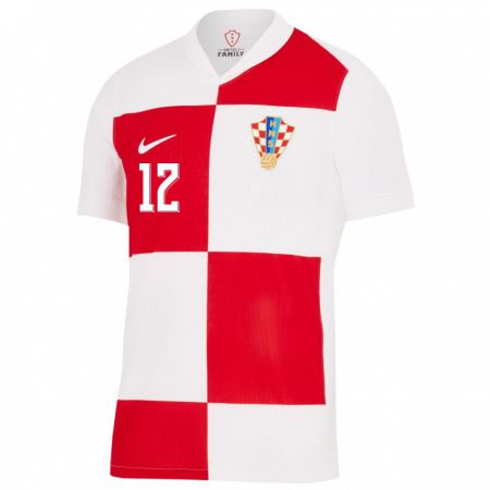 Kandiny Gyermek Horvátország Ante Vukovic #12 Fehér Piros Hazai Jersey 24-26 Mez Póló Ing