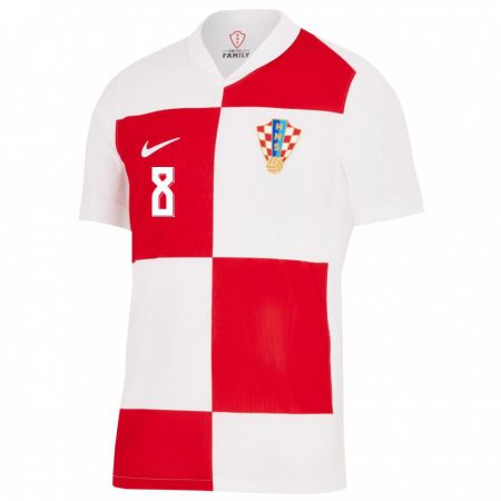 Kandiny Gyermek Horvátország Mateo Kovacic #8 Fehér Piros Hazai Jersey 24-26 Mez Póló Ing