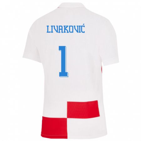 Kandiny Gyermek Horvátország Dominik Livakovic #1 Fehér Piros Hazai Jersey 24-26 Mez Póló Ing