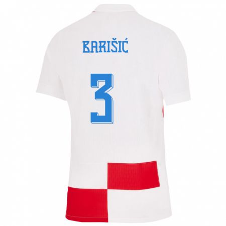 Kandiny Gyermek Horvátország Borna Barisic #3 Fehér Piros Hazai Jersey 24-26 Mez Póló Ing