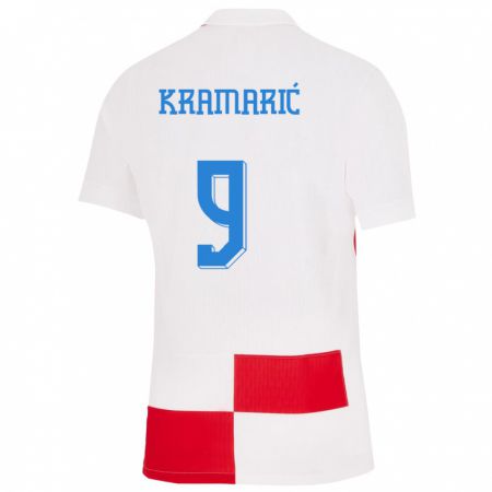 Kandiny Gyermek Horvátország Andrej Kramaric #9 Fehér Piros Hazai Jersey 24-26 Mez Póló Ing