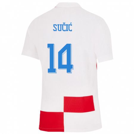 Kandiny Gyermek Horvátország Luka Sucic #14 Fehér Piros Hazai Jersey 24-26 Mez Póló Ing
