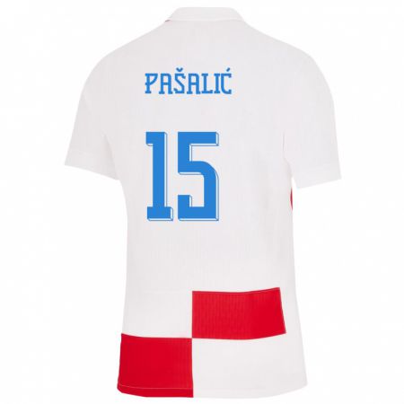 Kandiny Gyermek Horvátország Mario Pasalic #15 Fehér Piros Hazai Jersey 24-26 Mez Póló Ing