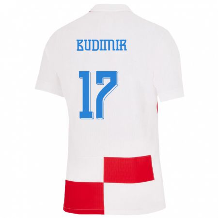 Kandiny Gyermek Horvátország Ante Budimir #17 Fehér Piros Hazai Jersey 24-26 Mez Póló Ing