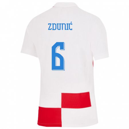 Kandiny Gyermek Horvátország Lea Zdunic #6 Fehér Piros Hazai Jersey 24-26 Mez Póló Ing