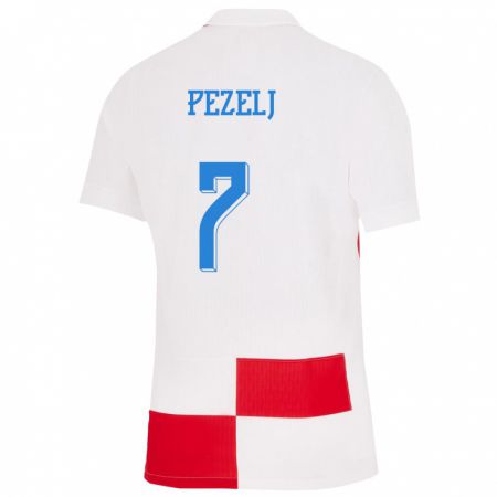 Kandiny Gyermek Horvátország Petra Pezelj #7 Fehér Piros Hazai Jersey 24-26 Mez Póló Ing