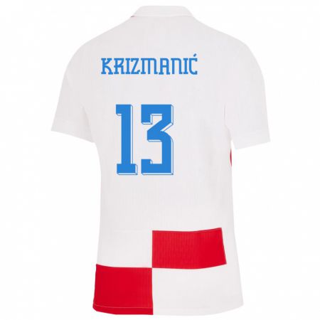 Kandiny Gyermek Horvátország Kresimir Krizmanic #13 Fehér Piros Hazai Jersey 24-26 Mez Póló Ing