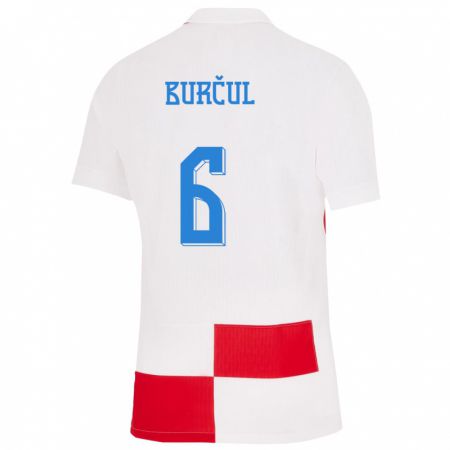 Kandiny Gyermek Horvátország Bruno Burcul #6 Fehér Piros Hazai Jersey 24-26 Mez Póló Ing